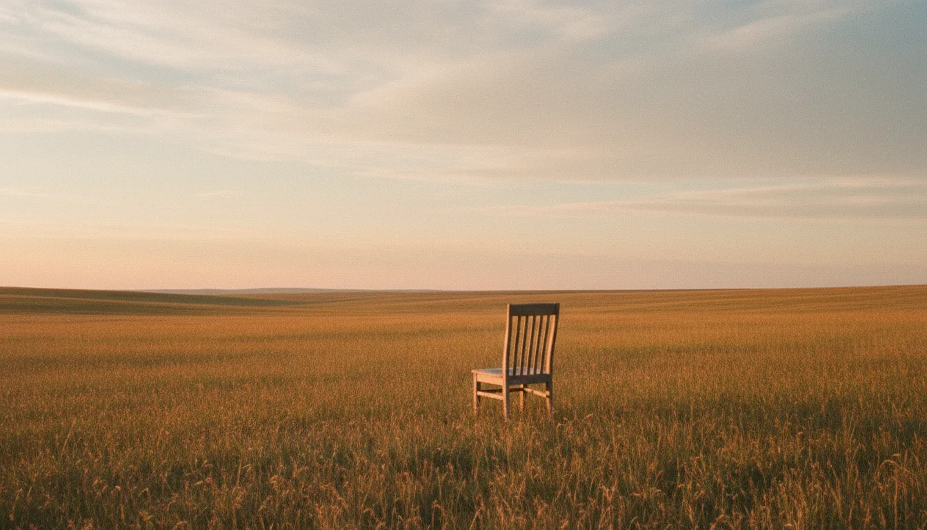 An empty chair in a sunlit meadow evoking peaceful solitude and remembrance