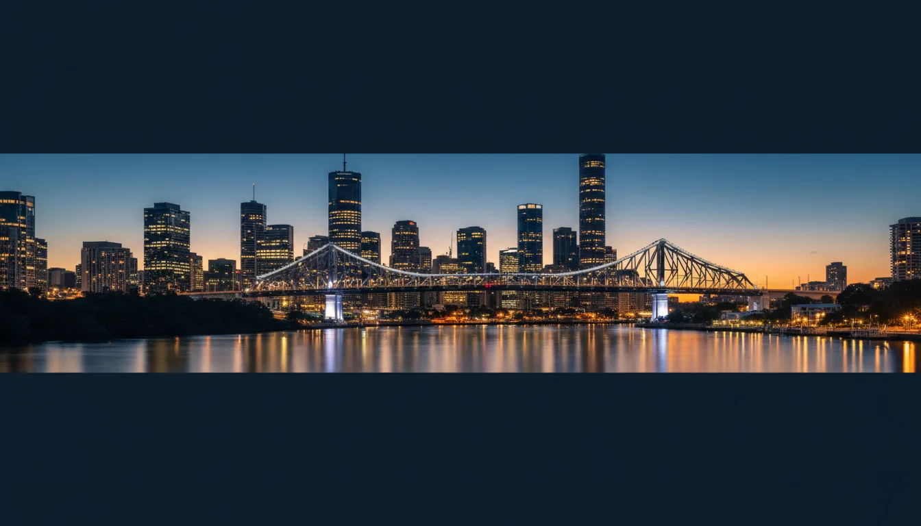 Brisbane city skyline reflected on the river at twilight