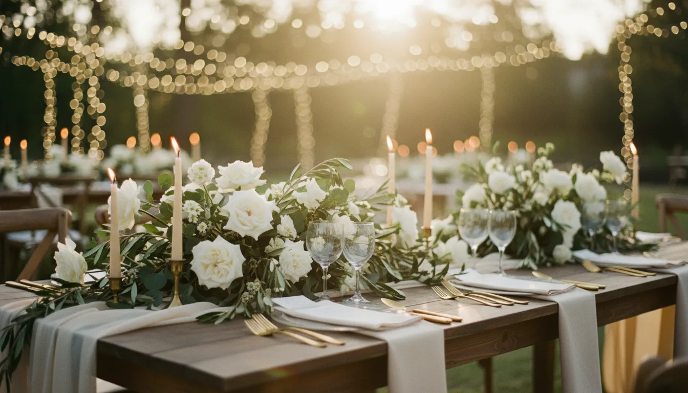 Elegant reception table under golden hour light