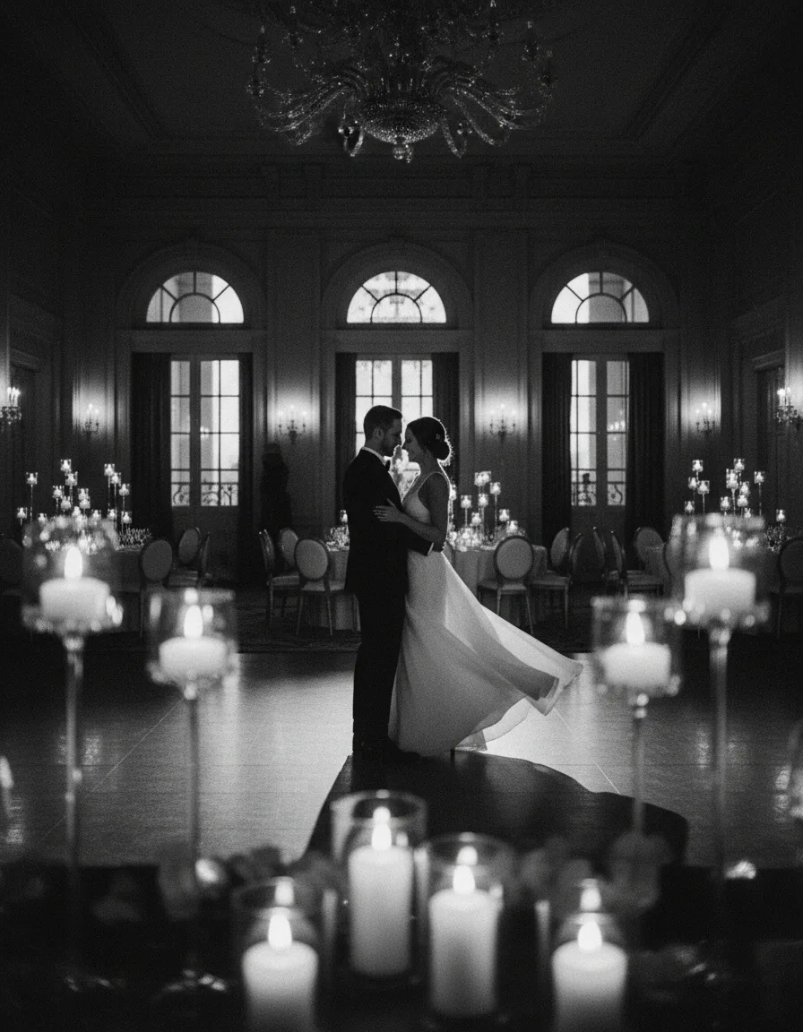 Intimate first dance moment in candlelight