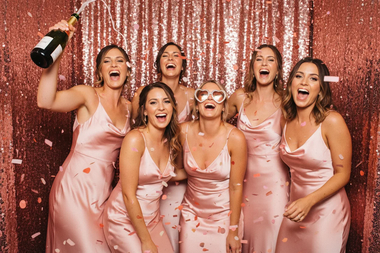 Bridesmaids having fun in photobooth