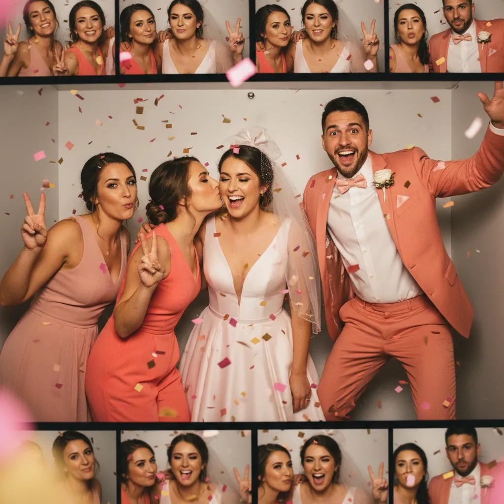 Bridal party group photo in booth